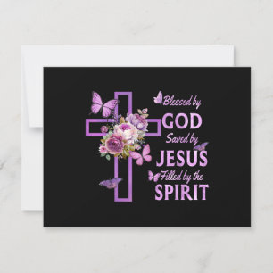 Blessed by God Saved by Jesus Purple Floral Cross  RSVP Card
