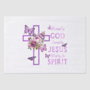 Blessed by God Saved by Jesus Purple Floral Cross Tissue Paper