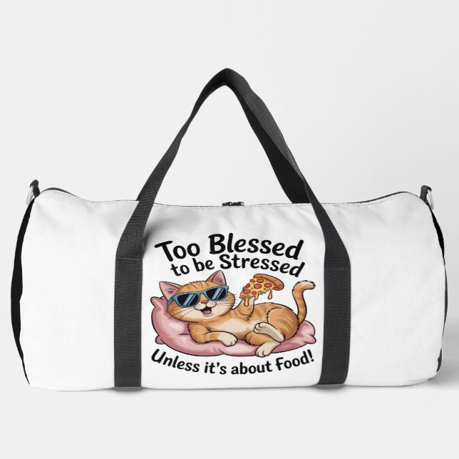 Blessed Cat Pizza No Stress Duffle Bag (Front)