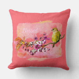 Blessed Cherry Blossoms and Finch Pillow