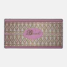Blessed! Chocolate/Berry Desk Mat - Berry