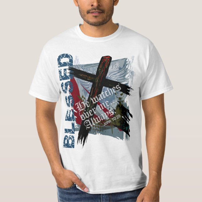 Blessed - Christian Bible Scripture John 10:29 T-Shirt (Front)