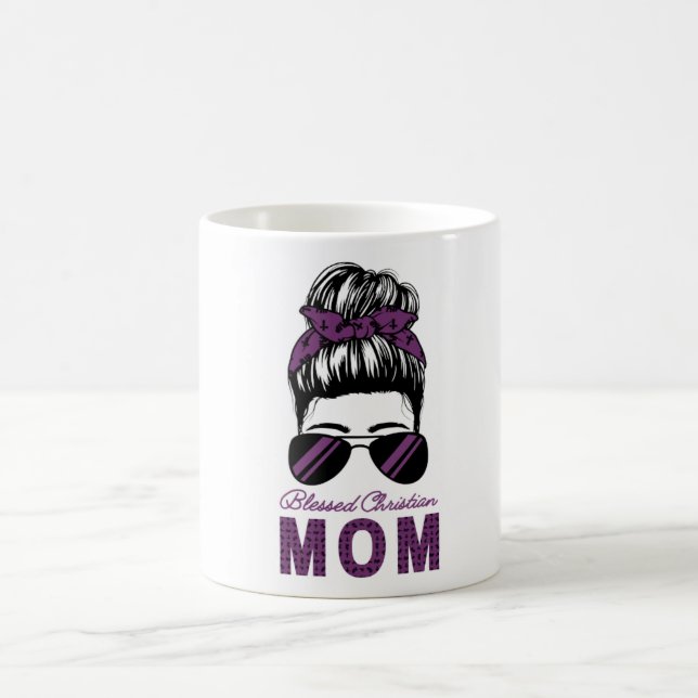 Blessed Christian Mom Messy Bun Mug (Center)