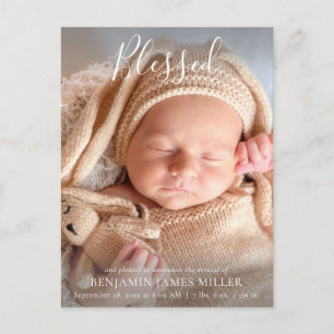 Blessed Christian Religious Modern Script Birth Announcement Postcard