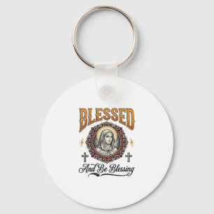 Blessed Christian Vintage Engraving T-Shirt Design Keychain