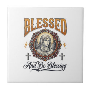 Blessed Christian Vintage Engraving T-Shirt Design Tile