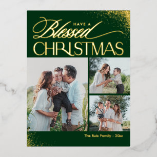 Blessed Christmas FOIL Religious Holiday Postcard