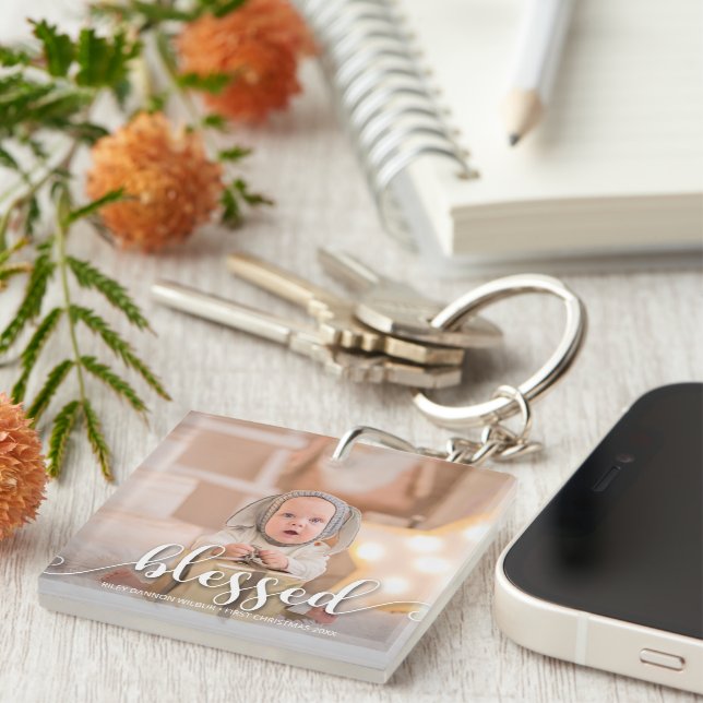 BLESSED Christmas Holiday Photo Keychain (Front Right)
