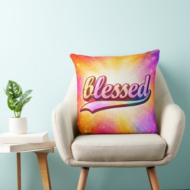Blessed Colourful Typography Inspirational Throw Pillow (Chair)