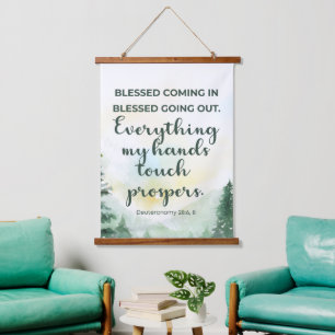 Blessed Coming In &Going out, Green Watercolor Hanging Tapestry