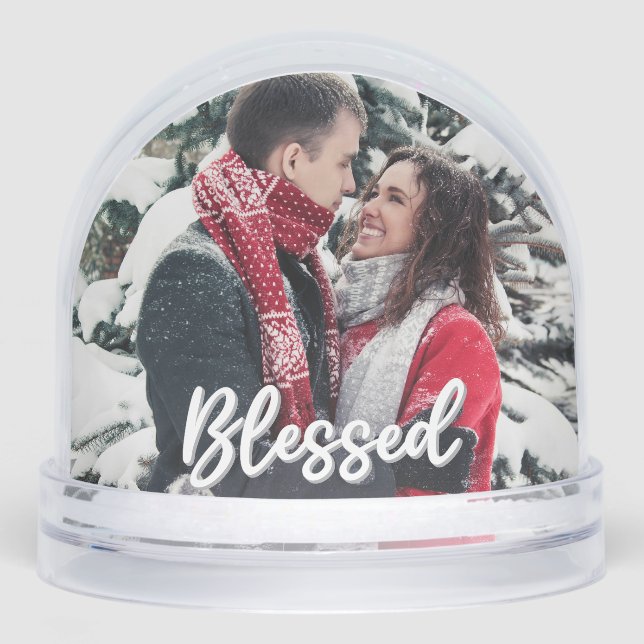 Blessed Couple 2 Sided Photo Modern Script  Snowglobe (Front)