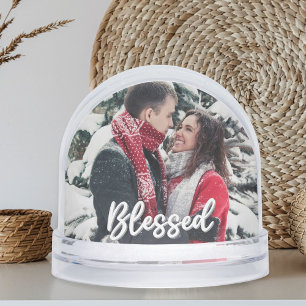 Blessed Couple 2 Sided Photo Modern Script  Snowglobe