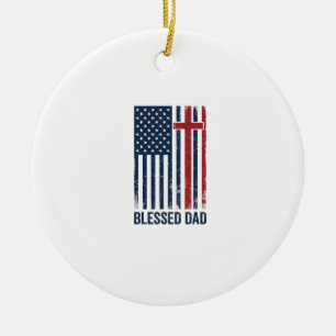 Blessed Dad Christian Flag Cross Vintage Shirt Des Ceramic Ornament
