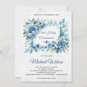 Blessed Day First Holy Communion Floral Invitation