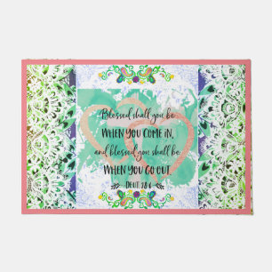 "Blessed" Deuteronomy 28:6 cross heart lace Doormat