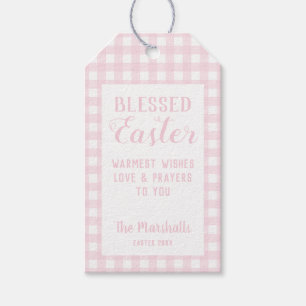 Blessed Easter Baby Pink Gingham Printable Custom Gift Tags