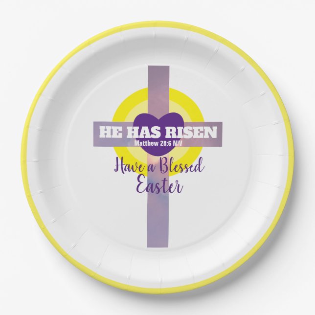 Blessed Easter Cross Bible Verse Resurrection Paper Plate (Front)