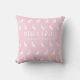 Blessed Easter. Girly Pink Farmhouse. Easter Gift Throw Pillow