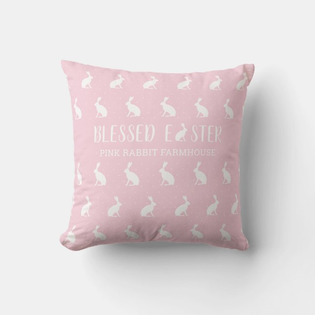 Blessed Easter. Girly Pink Farmhouse. Easter Gift Throw Pillow (Front)