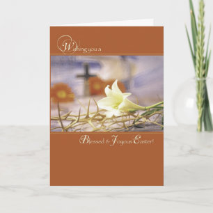 Blessed Easter, Joyous with Lily and Cross Holiday Card