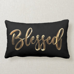 Blessed Elegant Gold Script Modern Christmas Lumbar Pillow