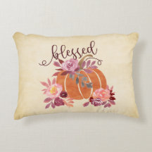 Blessed - Fall Pumpkin with Pink Flowers