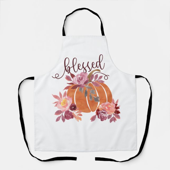 Blessed - Fall Pumpkin with Pink Flowers Apron (Front)