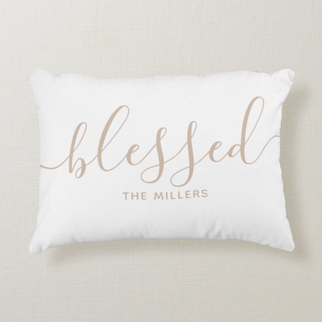 Blessed Family Name Country Hamptons Neutral Accent Pillow (Front)