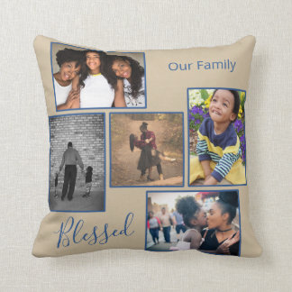 Blessed Family Photo Collage Personalized Throw Pillow