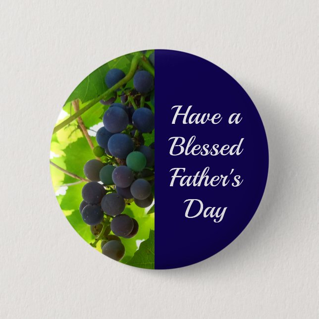 Blessed Father's Day Purple Grape Cluster Blue 2 Inch Round Button (Front)