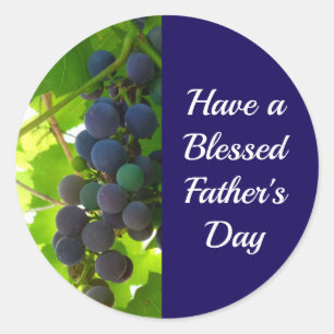 Blessed Father's Day Purple Grape Cluster Blue Classic Round Sticker