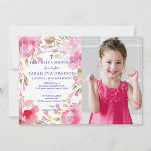 Blessed Foliage First Holy Communion Photo Invitation