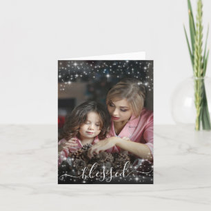 Blessed. Full Frame Photo with Festive Sparkles Holiday Card