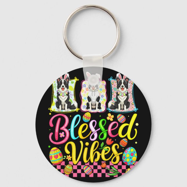 Blessed funny vibes easter three cute bunny border keychain (Front)