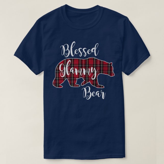 Blessed Glammy Bear Red Tartan Plaid Grandma Gift  T-Shirt (Design Front)