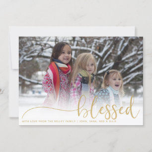 Blessed, Gold and White Large Photo Holiday Card