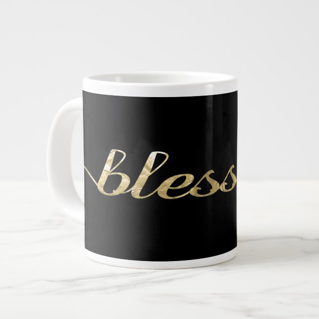 Blessed, Gold Foil-Look Inspirational Grateful Large Coffee Mug (Front Left)