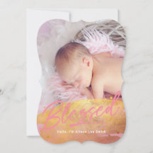 "Blessed" Gold Foil Photo Birth Announcement