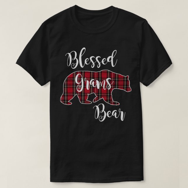 Blessed Grams Bear Red Tartan Plaid Fun Grandma Gi T-Shirt (Design Front)