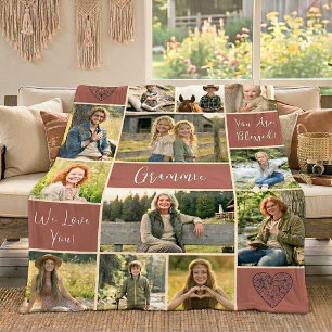 Blessed Grandma 12 Photo Collage Custom Text Fleece Blanket