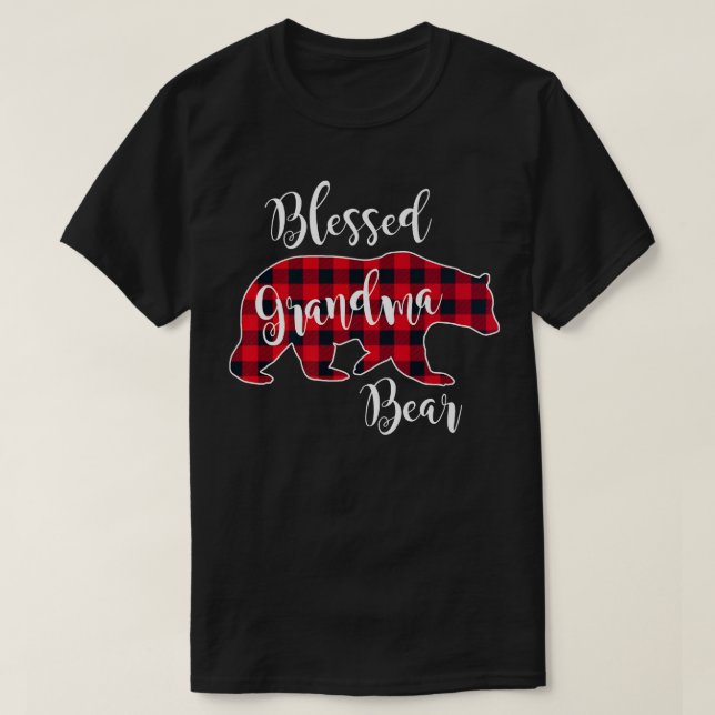 Blessed Grandma Bear Red Buffalo Check Plaid Grand T-Shirt (Design Front)