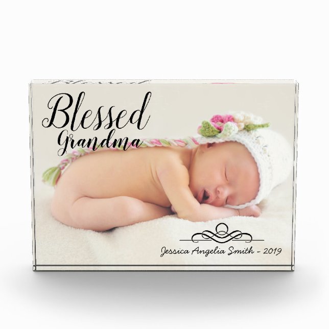 Blessed Grandma Elegant Script One Photo Option Block (Front)