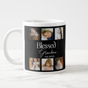 Blessed Grandma est Date with 6 Photo Collage Large Coffee Mug