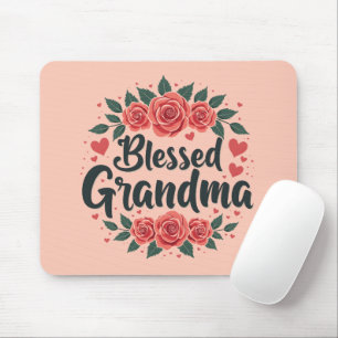 Blessed Grandma Floral Vintage Roses Typography Mouse Pad