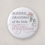 Blessed Grandma of a little Wildflower Baby Shower 2 Inch Round Button<br><div class="desc">Celebrate the upcoming arrival of your little one with our "Pink Wildflower Baby Girl Shower Button Pin, " a perfect addition to any baby shower with its charming wildflower and pink theme. This beautifully designed button pin features the word 'Wildflower' in elegant, classic calligraphy, adorned with a delicate watercolor pink...</div>