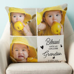 Blessed Grandparents Custom Grandson 3 Photos Throw Pillow<br><div class="desc">Celebrate your grandparents with a custom photo collage pillow. This unique grandparents pillow is the perfect gift whether its a birthday, Grandparents day or Christmas from the grandchildren. Phrase "Blessed with an awesome Grandson" can be personalized for granddaughter. Personalize with 'I Love You and grandchilds name and two of your...</div>