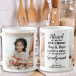 Blessed Grandparents Modern Personalized 2 Photo Coffee Mug<br><div class="desc">Celebrate your grandparents with a custom photo coffee mug. This unique grandparents quote mug is the perfect gift whether its a birthday, Grandparents day or Christmas. We hope your special keepsake grandparent gift will become a treasured keepsake for years to come. . Quote " Blessed are those who Spoil &...</div>