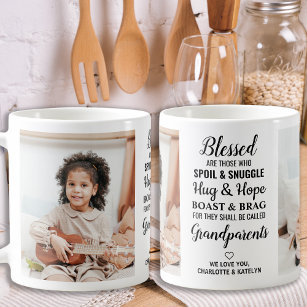 Blessed Grandparents Modern Personalized 2 Photo Coffee Mug