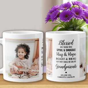 Blessed Grandparents Modern Personalized 2 Photo Large Coffee Mug