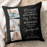 Blessed Grandparents Personalized 3 Picture  Throw Pillow<br><div class="desc">Celebrate your grandparents with a custom photo collage pillow. This unique grandparents pillow is the perfect gift whether its a birthday, Grandparents day or Christmas. We hope your special keepsake grandparent gift will become a treasured keepsake for years to come. . Quote " Blessed are those who Spoil & Snuggle,...</div>